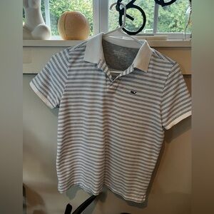 Boys Vineyard Vines Blue/White Striped Short Sleeve Polo Size Medium